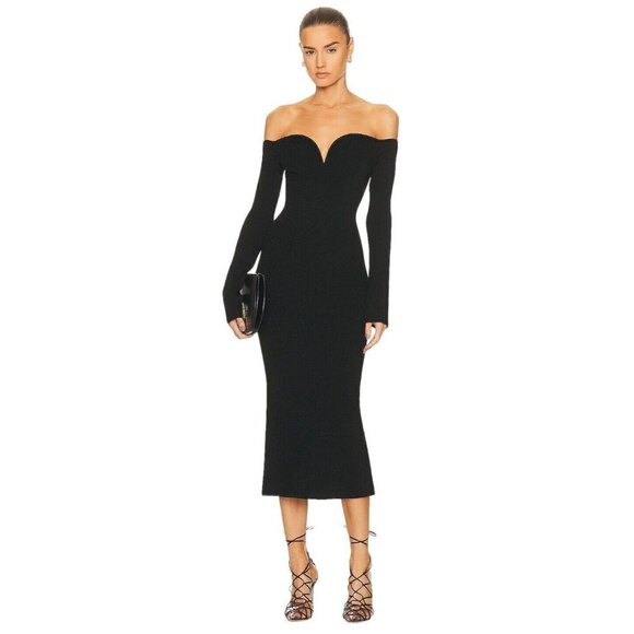 GALVAN Knit Grace off-shoulder Midi Dress in Black Small New Womens Bodycon